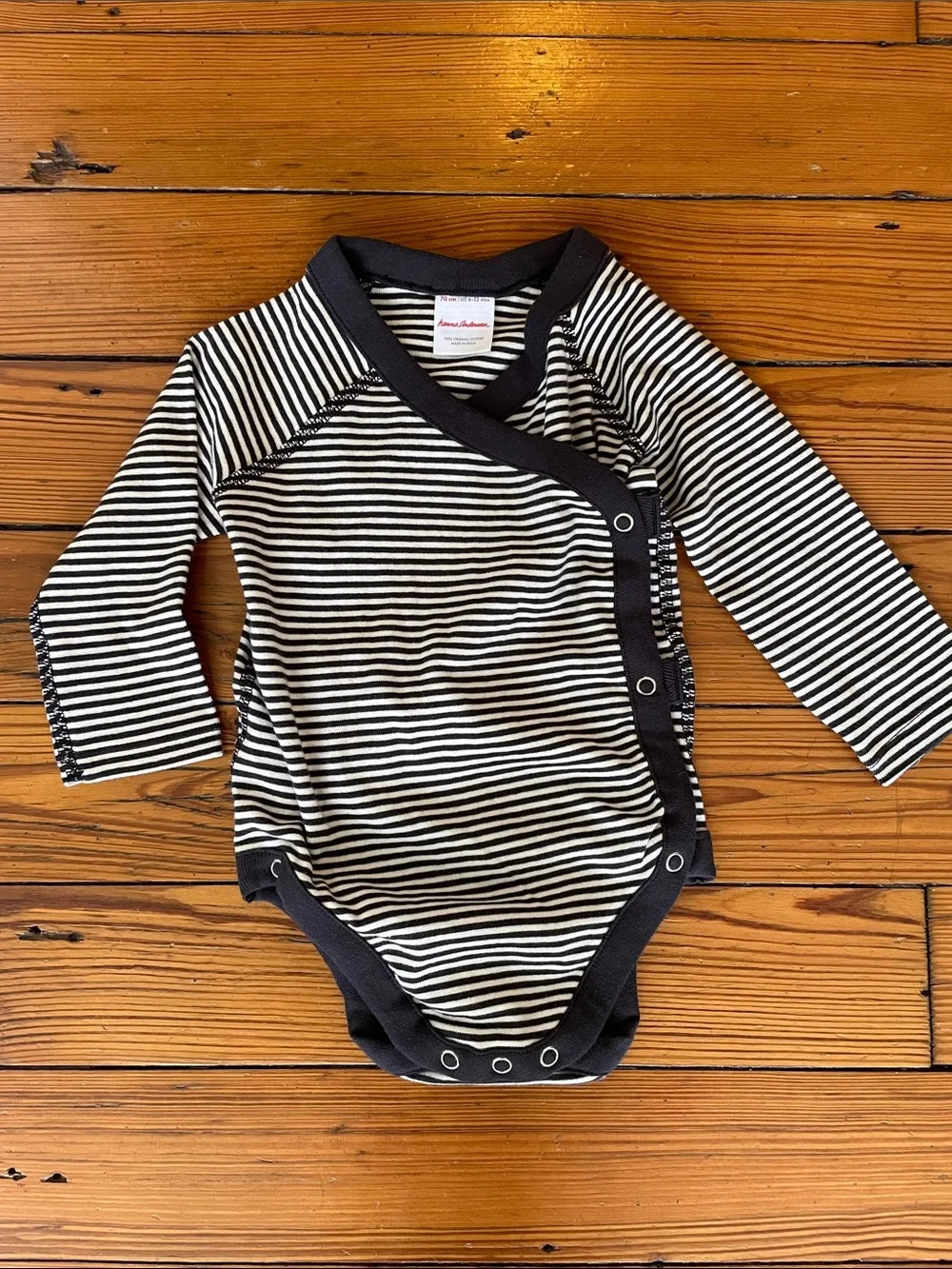 Hanna Andersson Black & White Striped Wrap-Front One-Piece 70cm 6-12 months